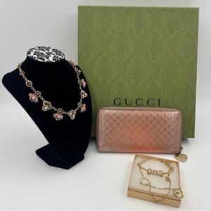 Gucci Metallic Microguccissima Zip Around  Heart Wallet Pink